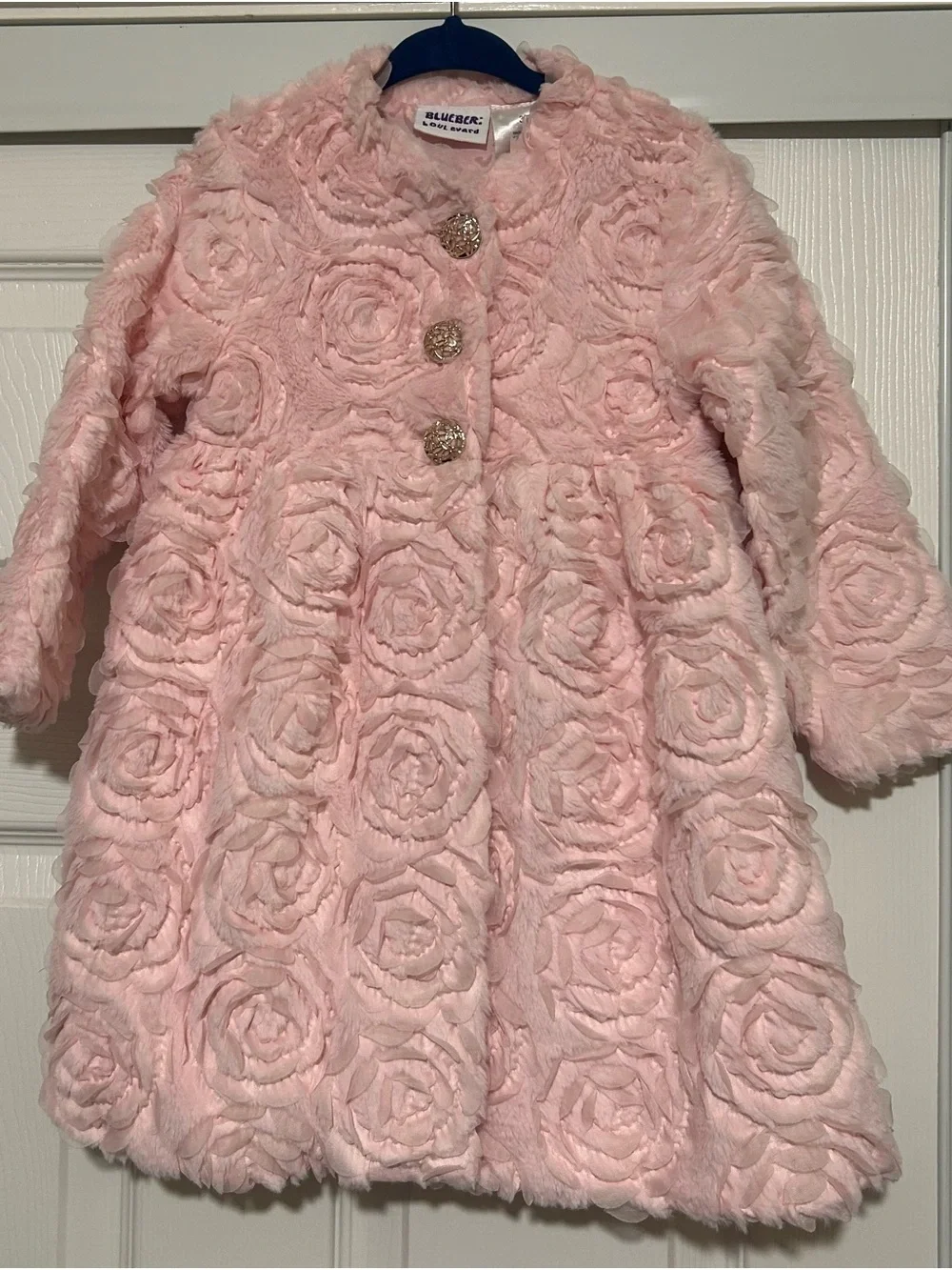 Blueberi Boulevard Light Pink Rose-Pattern Faux Fur Coat